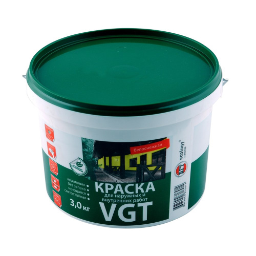 VGT ВД-АК-1180 БЕЛОСНЕЖНАЯ краска моющаяся для наружных и внутренних работ, матовая (3кг)