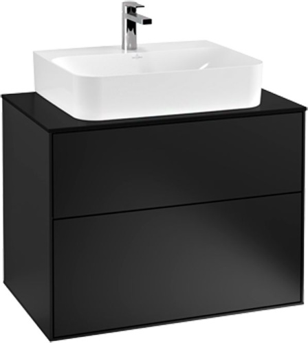 Мебель для ванной Villeroy & Boch Finion 80 black matt lacquer, glass black matt, с настенным освещением фото 3