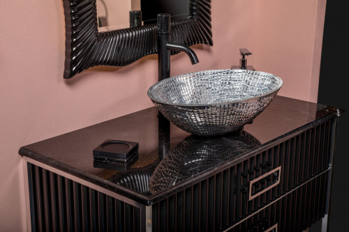 Мебель для ванной Armadi Art Monaco 100 столешницей из мрамора черная, хром фото 7