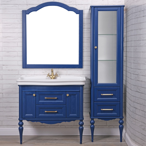 Мебель для ванной ValenHouse Эстетика 100, синяя, подвесная, ручки золото фото 8