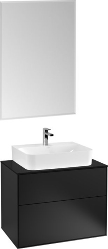 Мебель для ванной Villeroy & Boch Finion 80 black matt lacquer, glass black matt, с настенным освещением фото 7