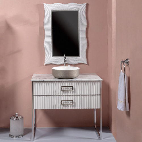 Мебель для ванной Armadi Art Monaco 100 столешницей из мрамора белая, хром фото 6