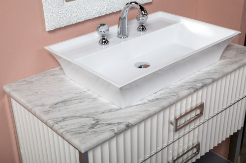 Мебель для ванной Armadi Art Monaco 100 столешницей из мрамора белая, хром прямоугольная раковина фото 4