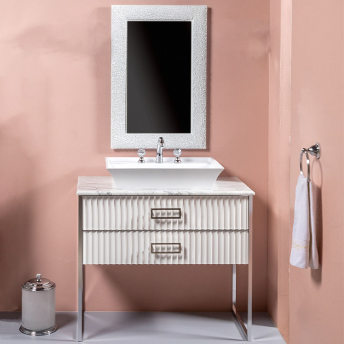 Мебель для ванной Armadi Art Monaco 100 столешницей из мрамора белая, хром прямоугольная раковина фото 6