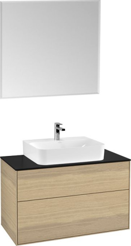 Мебель для ванной Villeroy & Boch Finion 100 oak veneer, glass black matt, с настенным освещением фото 6