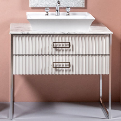 Мебель для ванной Armadi Art Monaco 100 столешницей из мрамора белая, хром прямоугольная раковина фото 2