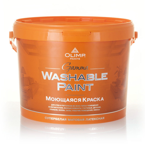 Краска Olimp Гамма моющаяся, акриловая, для стен и потолков в интенсивно эксплуатируемых и влажных помещениях Краска Olimp Гамма моющаяся, акриловая, для стен и потолков в интенсивно эксплуатируемых и влажных помещениях