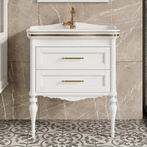 Мебель для ванной ValenHouse Эстетика 80, белая, подвесная, ручки золото фото 3