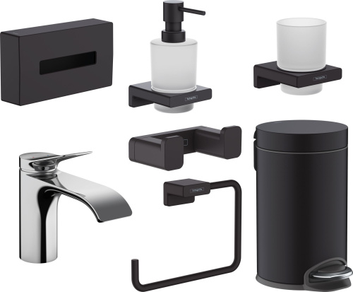 Комплект смеситель Hansgrohe Vivenis + набор аксессуаров для ванной, 7 предметов, хром - матовый черный фото 8