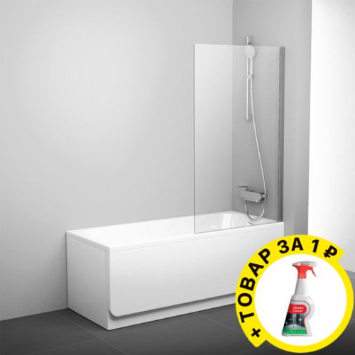 Шторка на ванну Ravak PVS1-80 Transparent, профиль хром + средство для ванн и душевых кабин фото 3