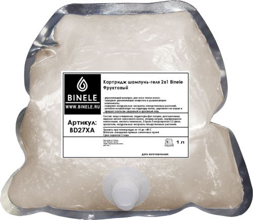 Жидкое мыло Binele BD27XA шампунь-гель 2в1 фруктовый (Блок: 6 картриджей по 1 л)