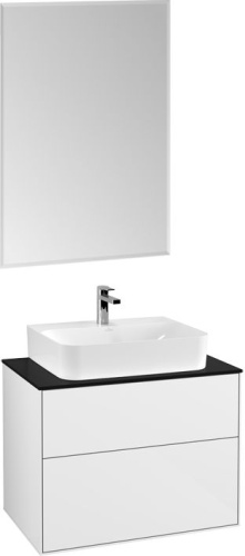 Мебель для ванной Villeroy & Boch Finion 80 glossy white lacquer, glass black matt, с настенным освещением фото 6