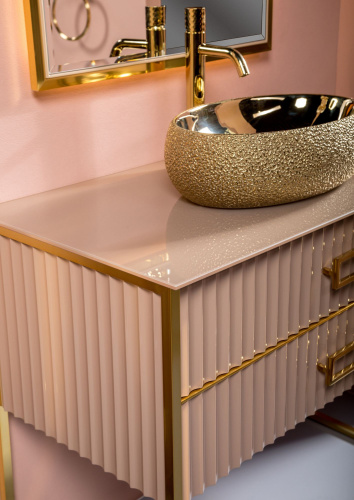 Мебель для ванной Armadi Art Monaco 100 со столешницей капучино, золото фото 4