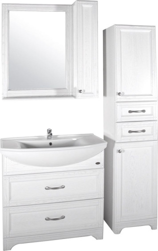 Зеркало ASB-Woodline Берта 85 со шкафом, белое, патина серебро фото 2