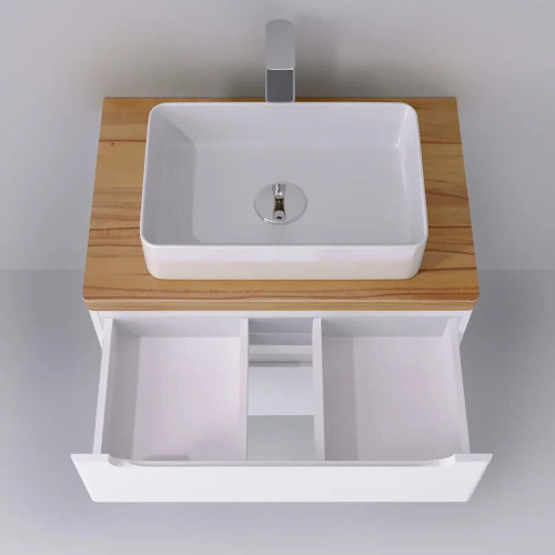 Мебель для ванной Jorno Wood 80, белая, светлая столешница фото 5