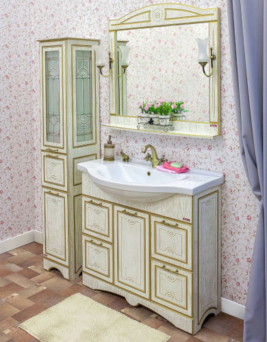 Мебель для ванной Sanflor Адель 100, белая, патина золото фото 3