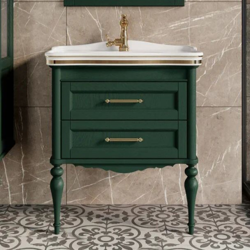 Мебель для ванной ValenHouse Эстетика 80, зеленая, подвесная, ручки золото фото 3