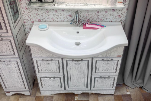 Мебель для ванной Sanflor Адель 100, белая, патина серебро фото 4