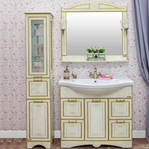 Мебель для ванной Sanflor Адель 100, белая, патина золото фото 11