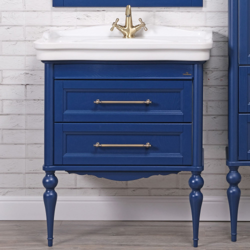 Мебель для ванной ValenHouse Эстетика 80, синяя, подвесная, ручки бронза фото 2