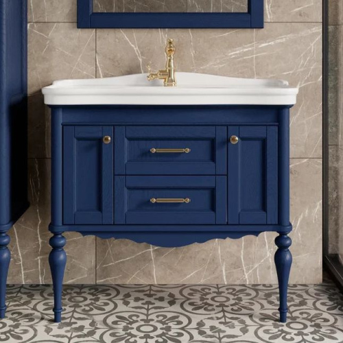 Мебель для ванной ValenHouse Эстетика 100, синяя, подвесная, ручки золото фото 3