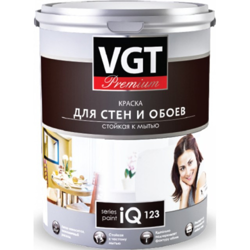 Краска VGT PREMIUM IQ 123 МОЮЩАЯСЯ ДЛЯ СТЕН И ОБОЕВ глубокоматовая, белая, база А