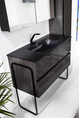 Мебель для ванной Armadi Art Vallessi 100 антрацит глянец, с черной раковиной фото 3