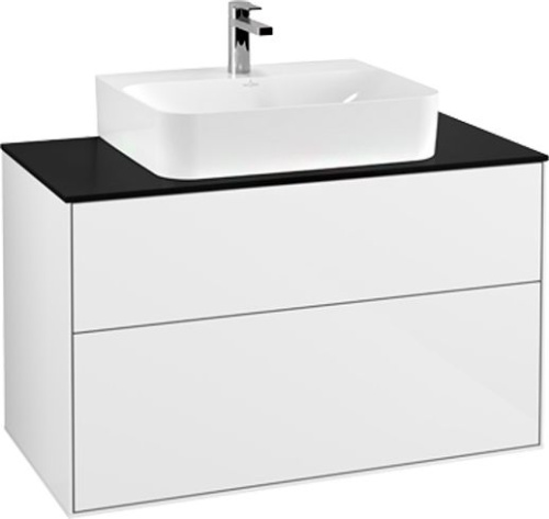 Мебель для ванной Villeroy & Boch Finion 100 glossy white lacquer, glass black matt, с настенным освещением фото 3