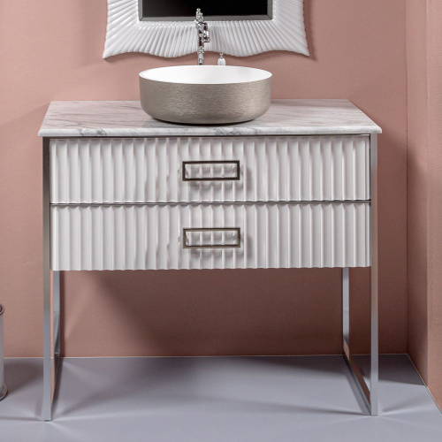 Мебель для ванной Armadi Art Monaco 100 столешницей из мрамора белая, хром фото 2