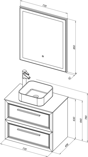 Мебель для ванной STWORKI Эстерсунд 75 белая матовая, роверелла с отверстием под смеситель в столешнице фото 11