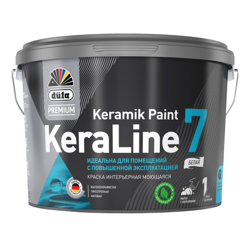 Краска для стен и потолков моющаяся Düfa Premium KeraLine Keramik Paint 7 матовая белая база 1 9 л.