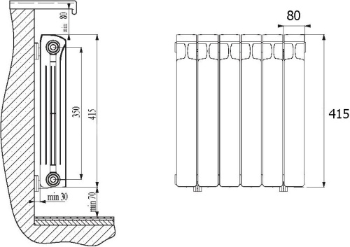 Радиатор биметаллический Rifar Monolit Ventil 350 12 секций правое подключение фото 3
