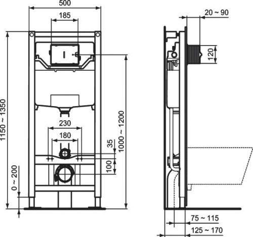 Комплект Унитаз подвесной Ideal Standard Tesi T354601 + Система инсталляции Ideal Standard Prosys Frame 120 M R020467 + Кнопка смыва фото 6