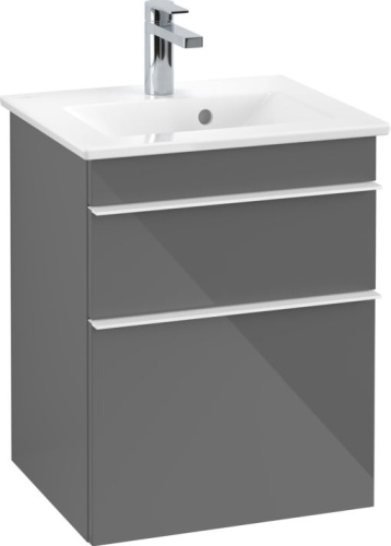 Мебель для ванной Villeroy & Boch Venticello 46 glossy grey, с белыми ручками фото 3