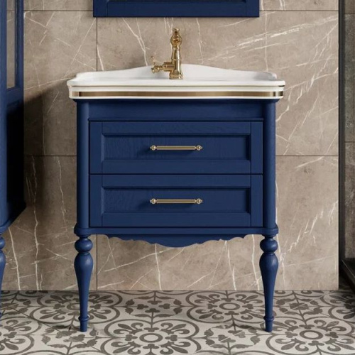 Мебель для ванной ValenHouse Эстетика 80, синяя, подвесная, ручки золото фото 3