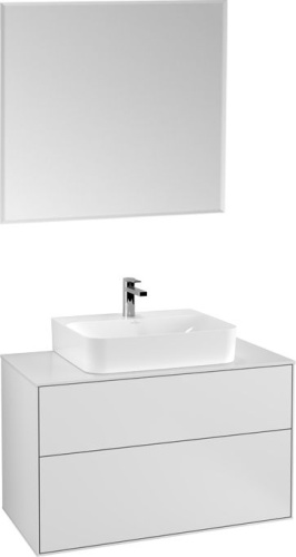 Мебель для ванной Villeroy & Boch Finion 100 white matt lacquer, glass white matt, с настенным освещением фото 6