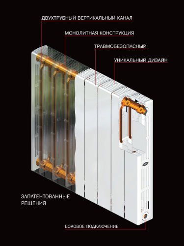 Радиатор биметаллический Rifar SUPReMO 500 Ventil 12 секций, нижнее подключение правый фото 3