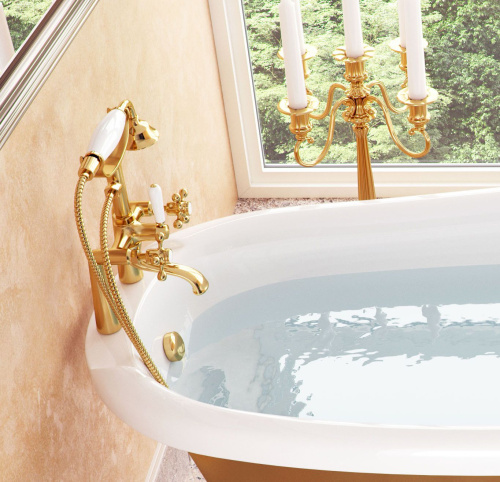 Смеситель Фэма Classico для ванны с душем на мини-колоннах, золото фото 2