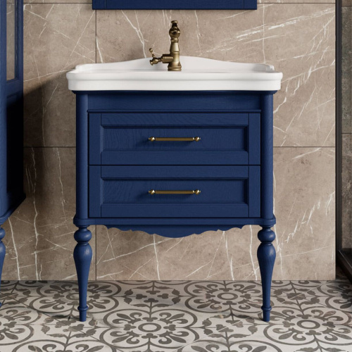 Мебель для ванной ValenHouse Эстетика 80, синяя, подвесная, ручки бронза фото 3
