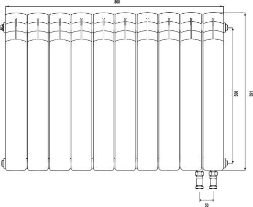 Радиатор биметаллический Royal Thermo Piano Forte 500 VDR bianco traffico, 10 секций, белый фото 5