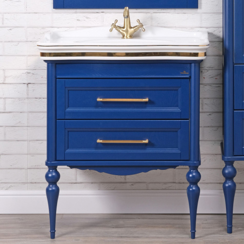 Мебель для ванной ValenHouse Эстетика 80, синяя, подвесная, ручки золото фото 2