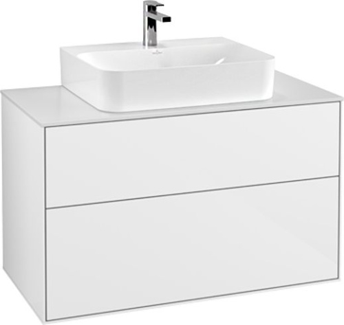Мебель для ванной Villeroy & Boch Finion 100 glossy white lacquer, glass white matt, с настенным освещением фото 3
