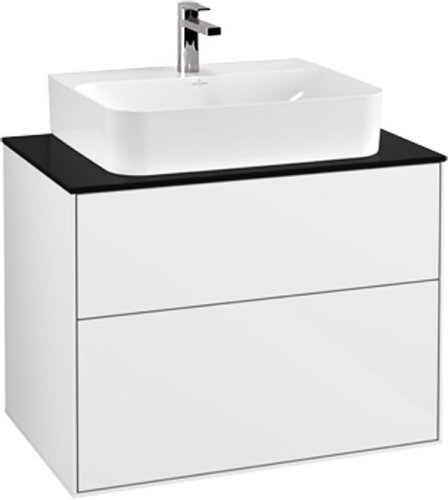 Мебель для ванной Villeroy & Boch Finion 80 glossy white lacquer, glass black matt, с настенным освещением фото 3