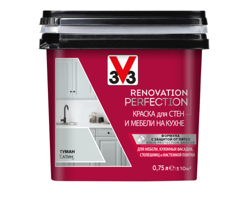 Краска для стен и мебели на кухне V33 RENOVATION PERFECTION 0,75 л Туман