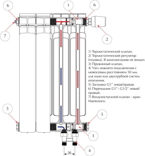 Радиатор биметаллический Rifar Base Ventil 500 4 секции правое подключение фото 6