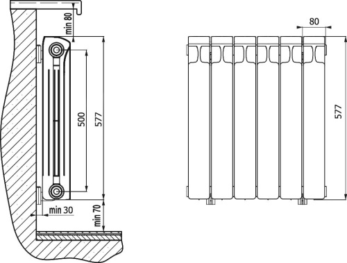 Радиатор биметаллический Rifar Monolit 500 4 секции, бордо фото 5