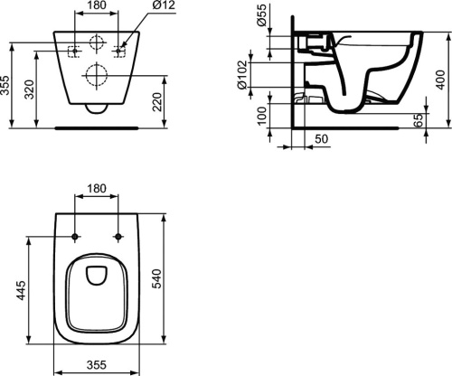 Комплект Ideal Standard Чаша для унитаза T461401 + Крышка-сиденье T468301 + Система инсталляции R027767 + Кнопка смыва R0124AA хром фото 5