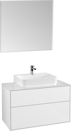 Мебель для ванной Villeroy & Boch Finion 100 glossy white lacquer, glass white matt, с настенным освещением фото 6