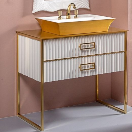 Мебель для ванной Armadi Art Monaco 100 с золотой столешницей белая, золото фото 2