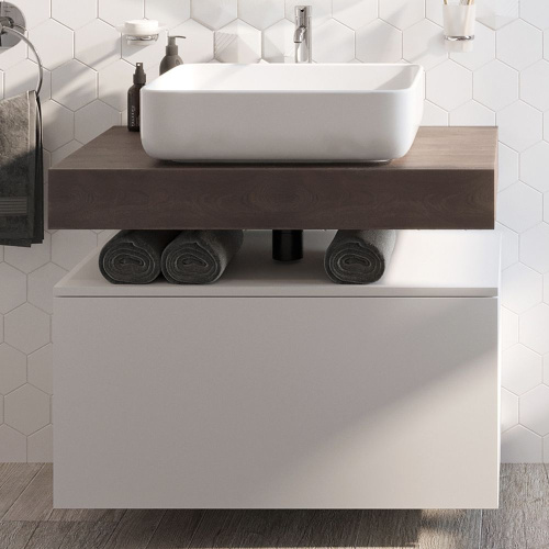 Мебель для ванной STWORKI Ольборг 80 столешница дуб карпентер, без отверстий, с тумбой 80, с раковиной STWORKI Soul 1 белой фото 3